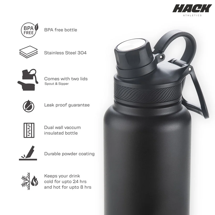 Hack Athletics Premium Hydra Water Bottle Black | 950ML - Image 3